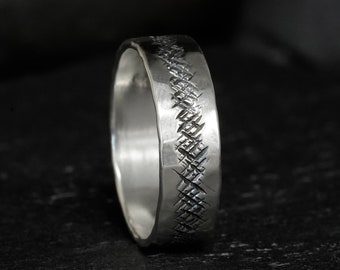 5mm Mens Pattern Wedding Ring. Silver Pattern Band Ring. Wide Pattern Band Ring. Textured Mens Wedding Band Ring. Wide Textured Band Ring