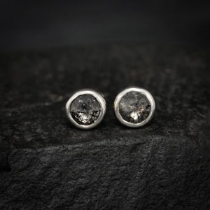 Diamond Studs. 3mm Tiny Rose Cut Round Salt and Pepper Diamond Studs. Diamond Stud Earrings. Genuine Diamond Earrings. Galaxy Diamond Studs