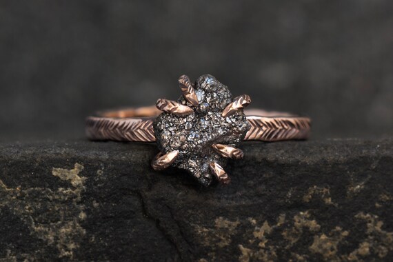 Organic Raw Black Diamond Engagement Ring. Raw Black Diamond Ring. Black Diamond Ring. Engagement Ring. Alternative Engagement Ring