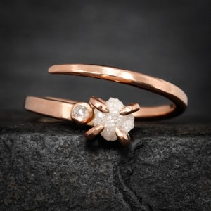 Adjustable Raw White Diamond Horseshoe Nail Ring. Rustic Organic Unique Alternative Raw Rough Uncut White Natural Diamond Engagement Ring