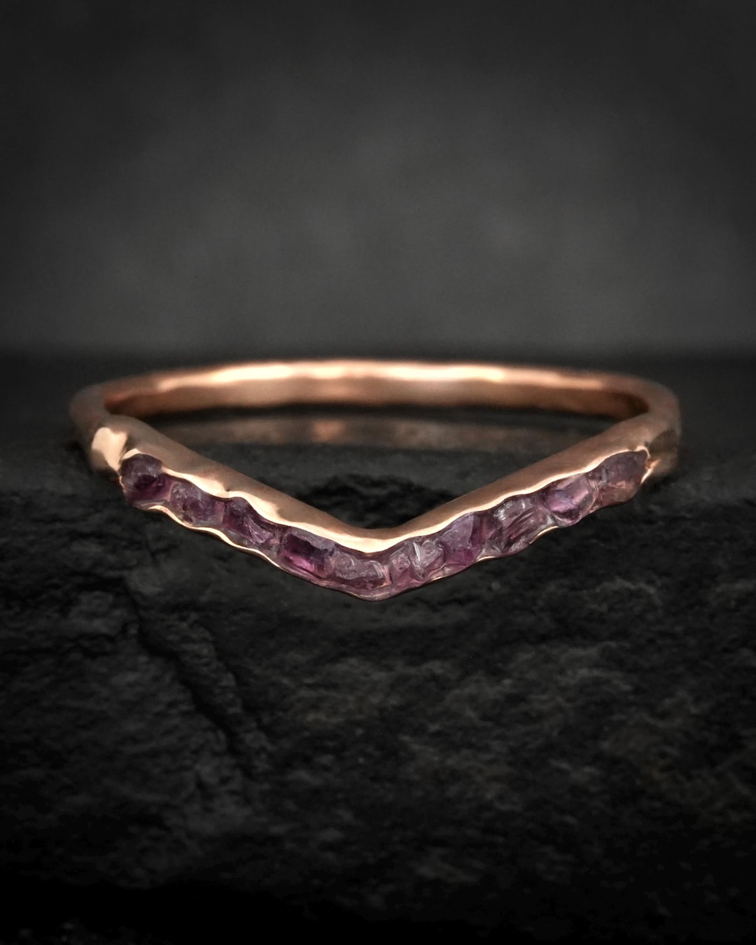Amethyst Wave Raw Amethyst Wave Ring. Rustic Solid Gold or Silver Bezel Set Uncut ...