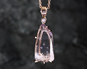 Raw Amethyst and Diamond Necklace Rustic Amethyst Jewellery Natural Stone Necklace Rough Crystal Pendant