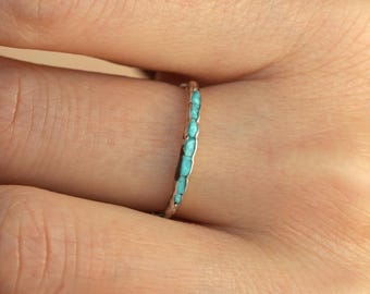 Sleeping Beauty Turquoise Band Ring. Slim Rustic Raw Sky Blue Turquoise Stackable Everyday Wedding Band Ring