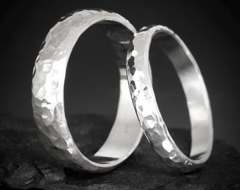 Textured Classical Wedding Bands. Hammered Silver or Solid Gold Matte or Shiny Statement Everyday Band Rings