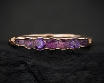 THE ONE. Raw Amethyst Ring. Rustic Solid Gold or Silver Uncut Natural Purple Amethyst Alternative Stacking Wedding Milestone Band