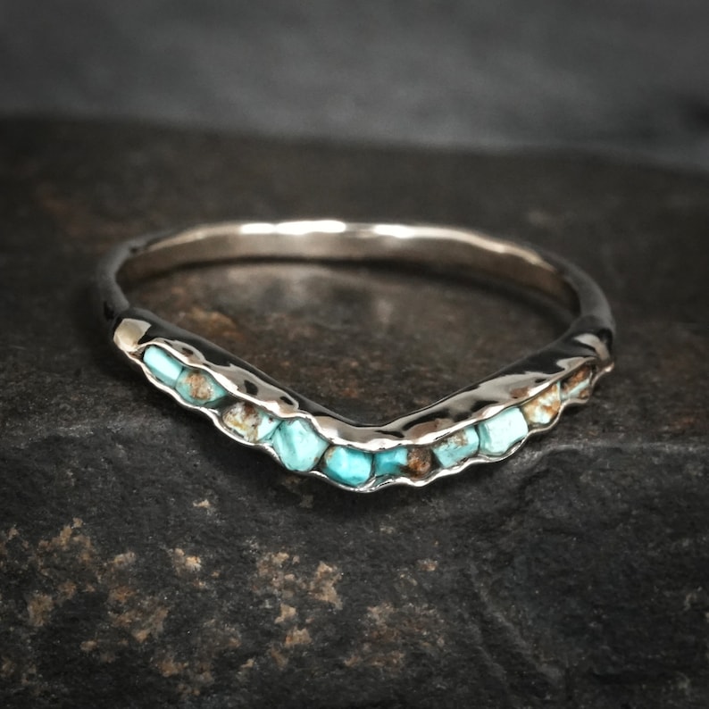 Unique Raw Turquoise Wave Ring. Turquoise Chevron Ring. Raw Turquoise Wedding Band. Arizona Turquoise Ring. Turquoise Nesting Band Ring image 1