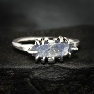 Raw Sapphire Crystal Ring. Organic Rustic Alternative Raw Rough Unique Natural Prong Set Blue Sapphire Crystal Engagement Statement Ring