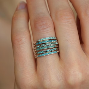 Raw Silver Turquoise Band Ring. Uncut Blue and Green Genuine Turquoise Rustic Alternative Designer Wedding Jewelry. Something Blue