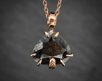 READY to SHIP. 14k Rose Gold Rustic Random Cut Salt and Pepper Diamond Necklace