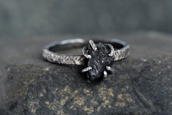 Organic Raw Black Diamond Engagement Ring. Raw Black Diamond Ring. Black Diamond Ring. Engagement Ring. Alternative Engagement Ring