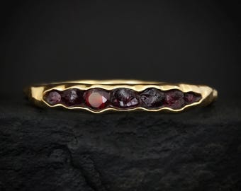 THE ONE. Raw Red Pyrope Garnet Ring. Rustic Solid Gold or Silver Uncut Natural Czech Garnet Alternative Stacking Wedding Milestone Band