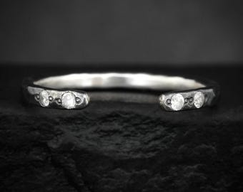 Wide Adjustable Diamond Spacer Ring. Rustic Solid Gold or Silver Adjustable Natural Diamond Unique Wedding Stacking Band