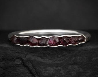 Raw Red Pyrope Garnet Ring. Rustic Solid Gold or Silver Uncut Natural Czech Garnet Alternative Stacking Wedding Milestone Band