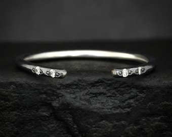 Adjustable Diamond Spacer Ring. Rustic Solid Gold or Silver Adjustable Natural Diamond Thin Wedding Stacking Band