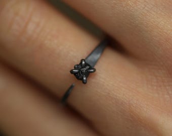 Black Diamond Ring. Adjustable Raw Black Diamond Horseshoe Nail Ring. Unique Rustic Natural Raw Rough Black Diamond Gemstone Engagement Ring