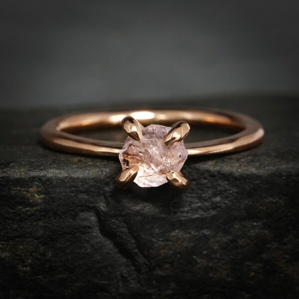 Morganite Ring. Raw Rough Uncut Morganite Engagement Ring. Raw Morganite Prong Ring.Raw Pink Morganite Ring.Unique Morganite Engagement Ring