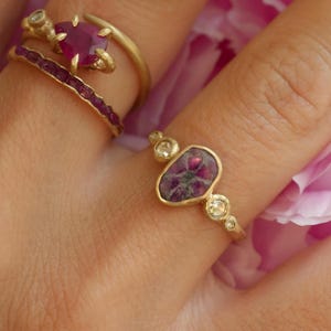 Trapiche Ruby Ring. RTS 14k Yellow Gold Oval Bezel Set Natural Trapiche Ruby Slice and Diamond Matte Wedding Engagement Statement Ring