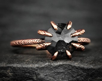 READY to SHIP. US Size 5. 14k Rose Gold Salt and Pepper Diamond Spider Setting Ring