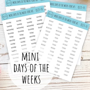 Mini Days of the Week Stickers for Bullet Journals and Planners.  || Q123