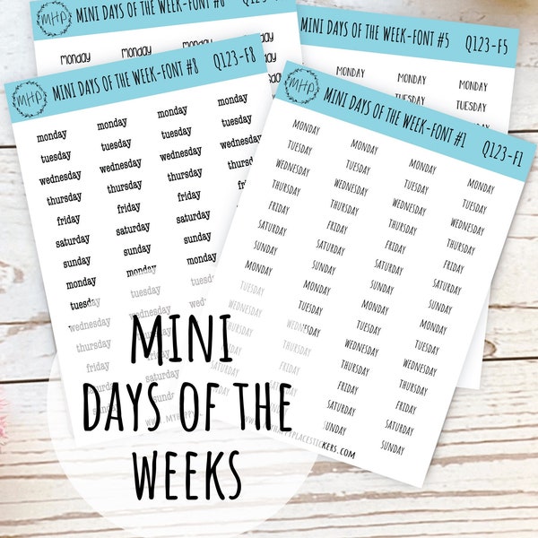 Mini Days of the Week Stickers for Bullet Journals and Planners.  || Q123