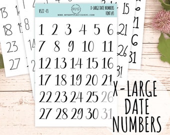 X-Large Date Number Stickers for Planners, Organizers and Bullet Journals. College Planner. 8 Fonts to Choose From || H522