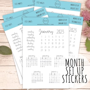 Month Set Up Stickers for Planners, Organizers and Bullet Journals.Stickers for Planners || F722
