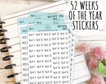 52 Weeks of the Year Stickers for Planners and Bullet Journals || H541