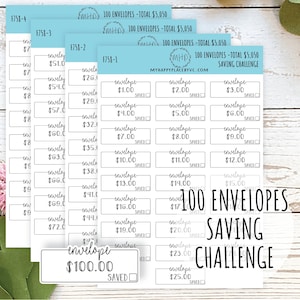 100 Envelope Stickers for Savings Challenge (Total Savings 5,050.00). Stickers for Planners, Saving Envelopes, and Bullet Journals || F758