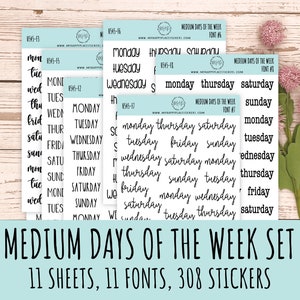 Sticker set of Medium Days of the Week for Planners, Organizers and Bullet Journals. College Planner || S10