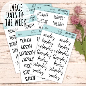 Large Days of the Week Stickers for Planners, Organizers and Bullet Journals. College Planner.  || H536