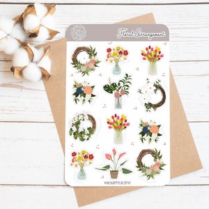 Floral Stickers Sheet. Wreath and Bouquet Stickers for Bullet Journals, Planners, and Scrapbooking. Flower Stickers || HO913