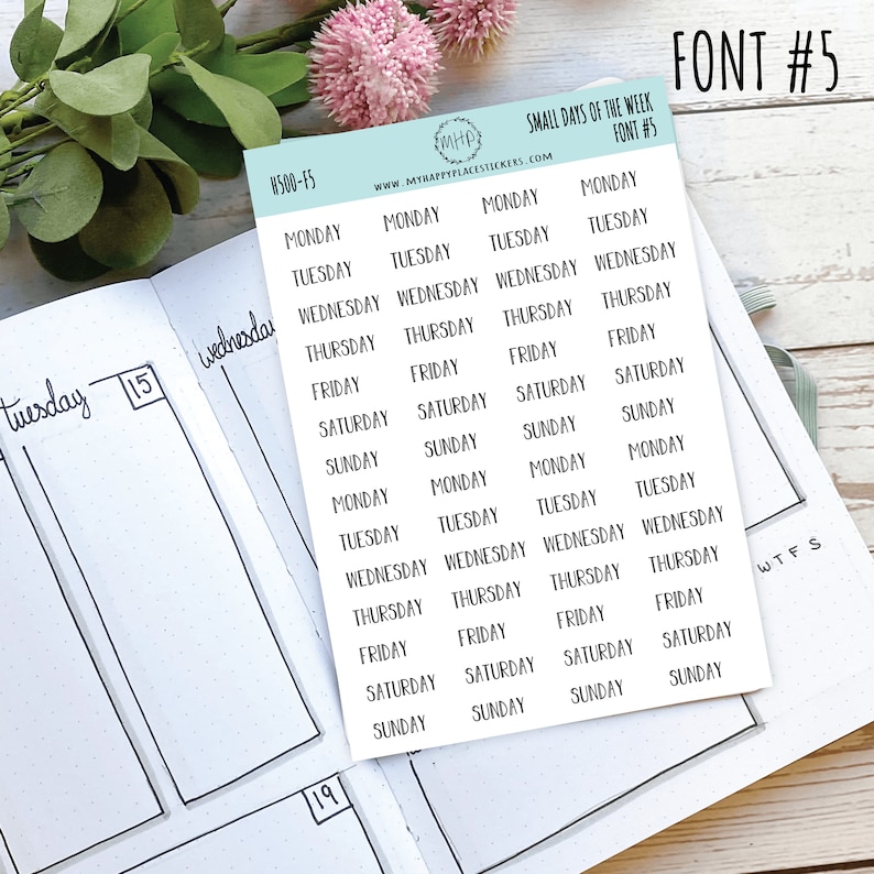 Small Days of the Week Sticker for Planners, Organizers and Bullet Journals. H500 Font #5
