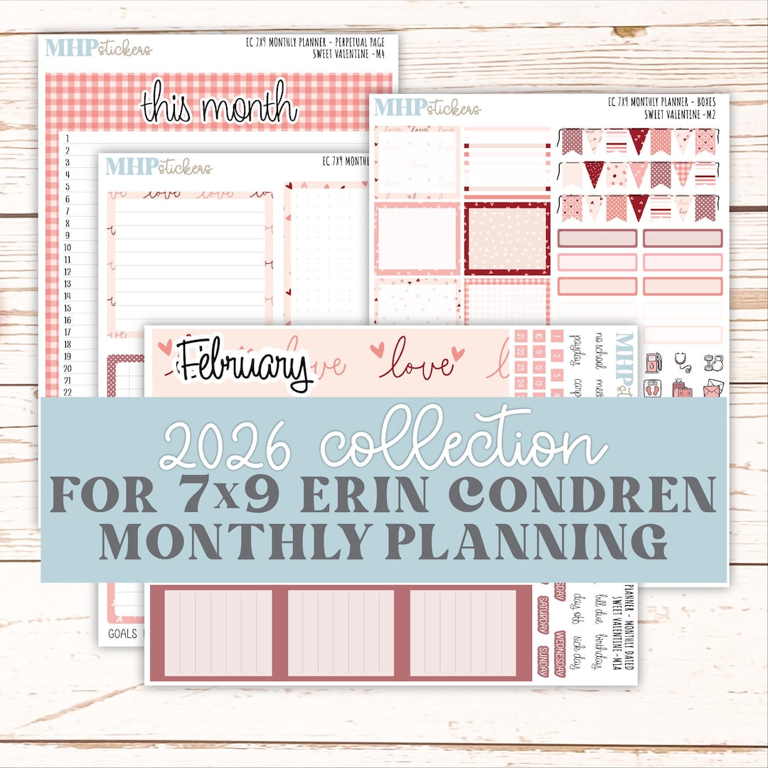FEBRUARY Monthly Kit for 7x9 Erin Condren Planners. 2026 Collection ...