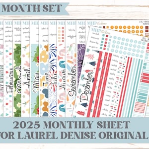 Conjunto de 12 folhas mensais para a agenda original Laurel Denise. Designs de 2025 || LD426