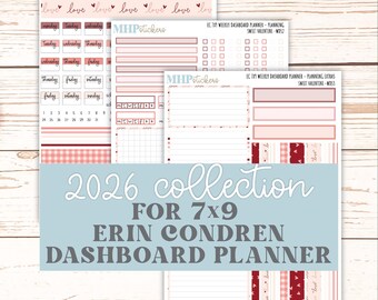 Kit de tablero semanal de febrero para agendas Erin Condren de 7x9. Colección 2026 "Dulce San Valentín" // ECWDS