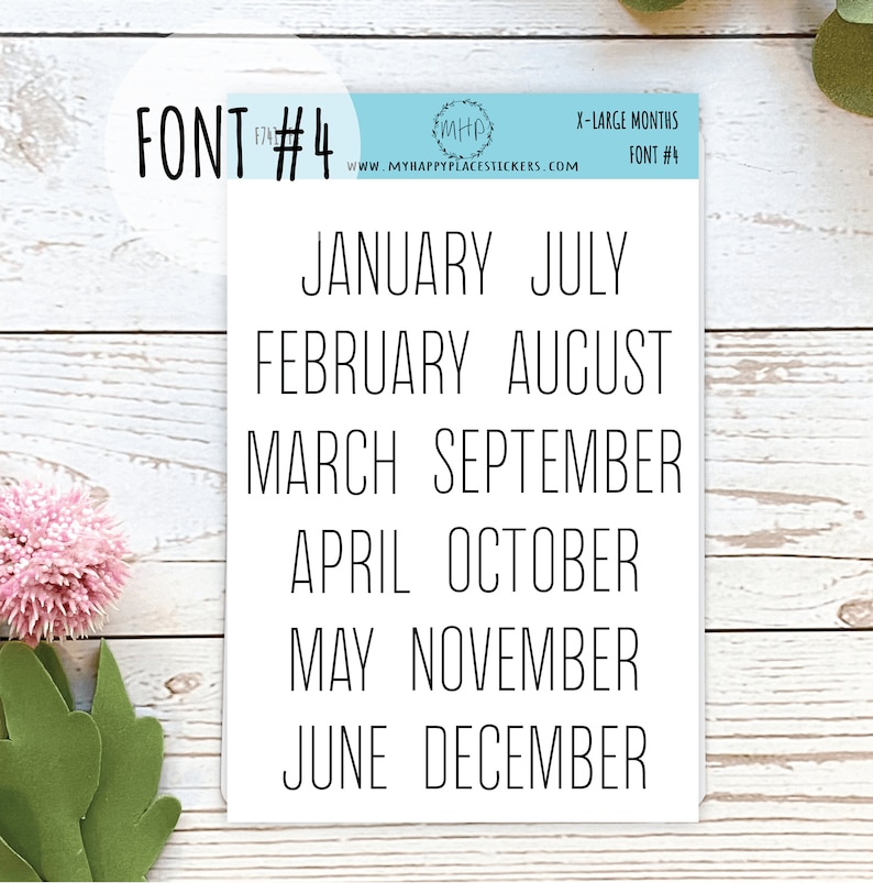 X-LARGE Month Stickers for Planners, Organizers, Bullet Journals, and Happy Planners F741 Font # 4