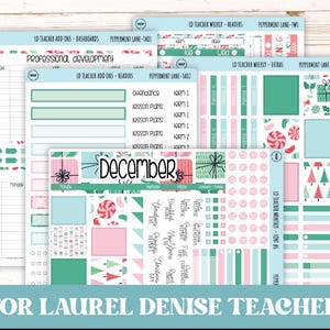 DECEMBER Stickers for The Valerie Laurel Denise Planner (Formerly Teacher Planner) "Peppermint Lane"  || TPL
