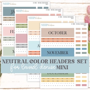 Neutral Color Monthly Headers Set for the Small Nancy & Anne Laurel Denise Planner || LD423