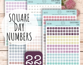 Quadratische Tageszahlen-Aufkleber. Planner Sticker || H628