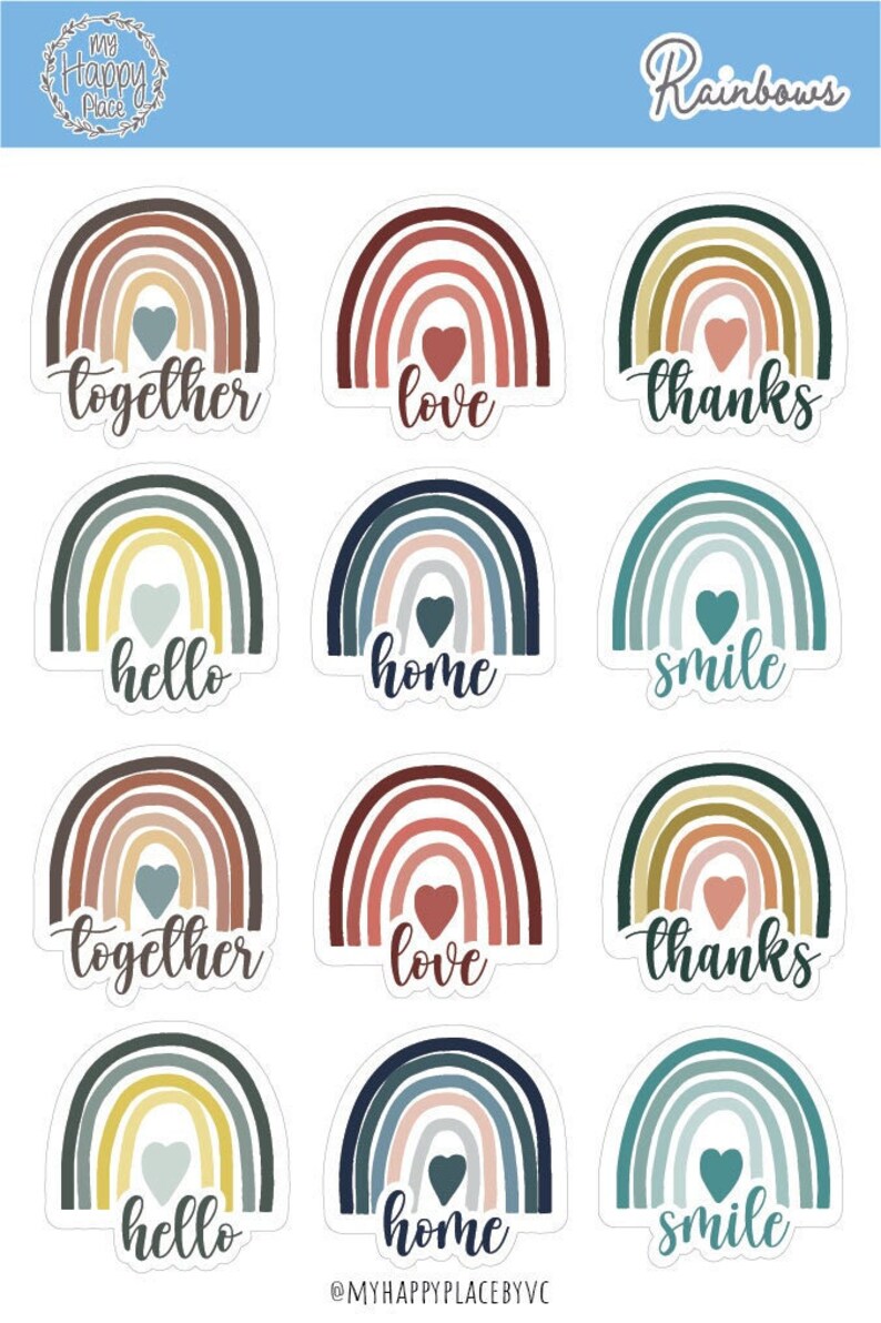 Rainbow Sticker Sheet. Planner Stickers With Friendly Words for Bullet ...