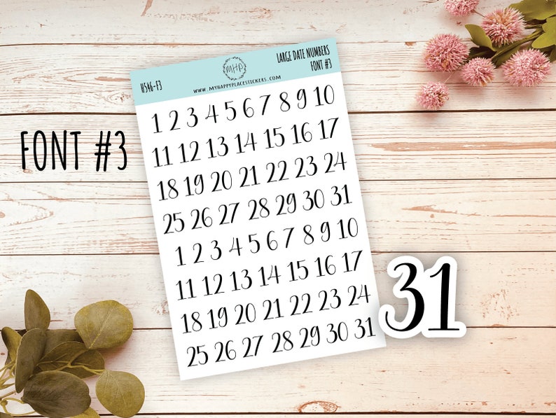 Sticker Set of Large Date Number Stickers for Planners, Organizers and Bullet Journals S06 image 4