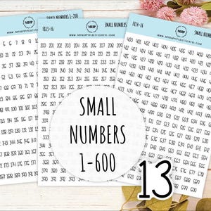 Pegatinas con números pequeños del 1 al 600. Pegatinas para planificador // F813