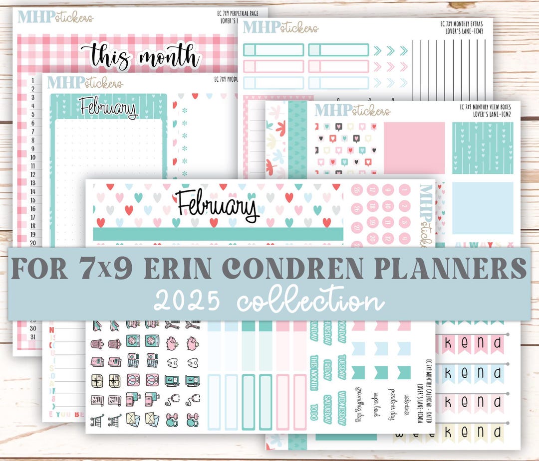 FEBRUARY 2025 Monthly Kit Stickers for 7x9 Erin Condren Planners ...