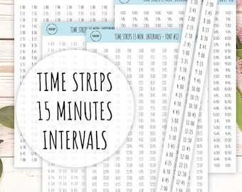 Time Strips for Planners. 15-Minutes Intervals. Planner Stickers  || H654