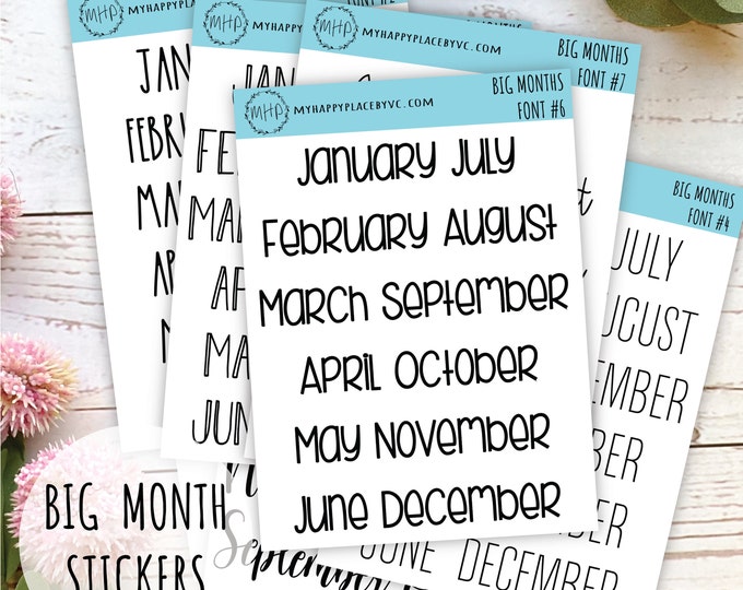 Big Month Stickers for Planners, Organizers, Bullet Journals, and Happy Planners. College Planner. 8 Fonts to Choose From || Q112