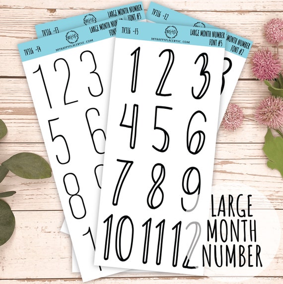 Large Month Number Stickers for Planners, Organizers and Bullet