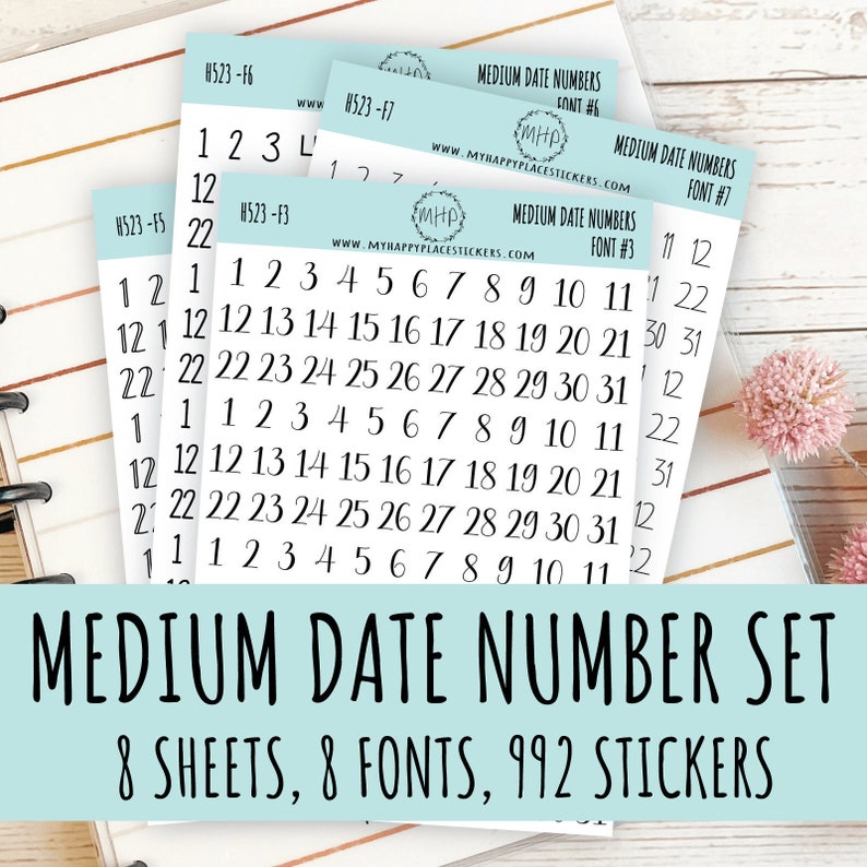 Sticker Set of Medium Date Number Stickers for Planners image 1