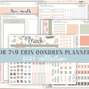 MARCH 2025 Monthly Kit Stickers for 7x9 Erin Condren Planners.  &quot;Hello Spring&quot; || ECMHS