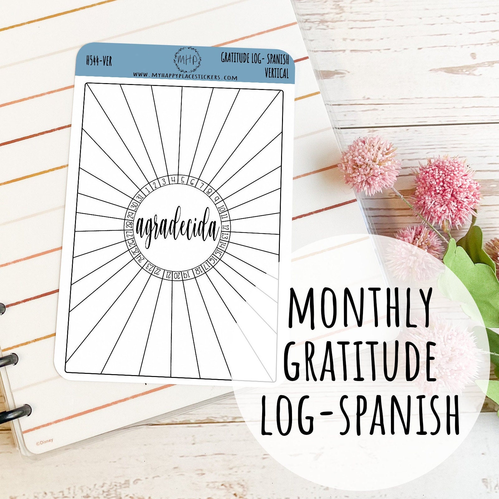 Agradecida - Dankbaarheid Logstickers voor Bullet Journals. Stickers voor planners en organisatoren. Doodle-stickers || H544