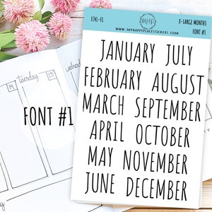 X-LARGE Month Stickers for Planners, Organizers, Bullet Journals, and Happy Planners F741 Font # 1